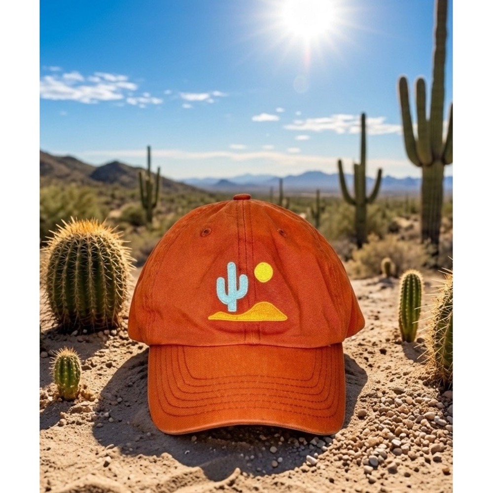 Keep Nature Wild Lone Cactus Dad Hat Burnt Orange Saguaro Desert Strapback Cap